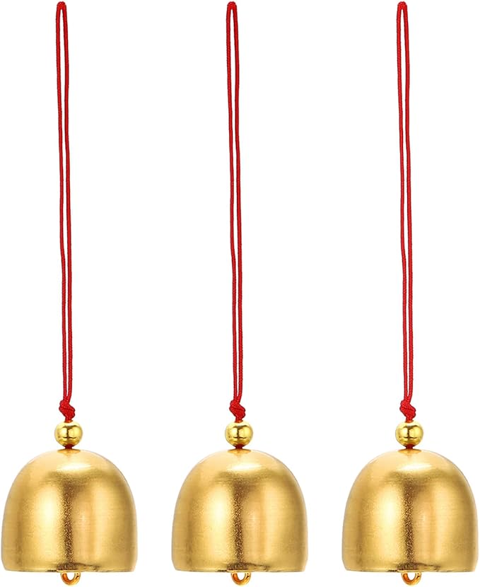 PATIKIL 3 Pcs Wind Chime, Hanging Bells Temple Bells Retro Outdoor Hanging Metal Chinese Wind Chime Round for Outside Garden Camping, Gold Red