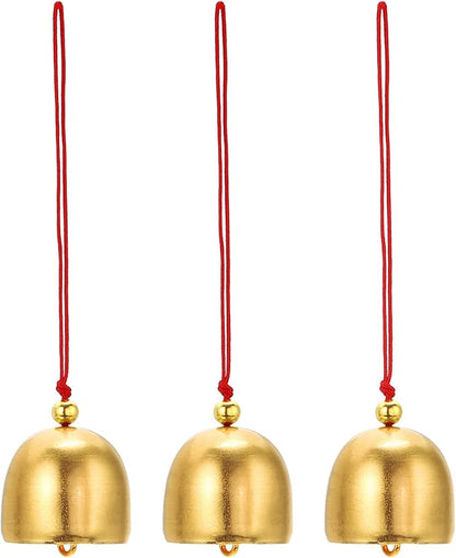 PATIKIL 3 Pcs Wind Chime, Hanging Bells Temple Bells Retro Outdoor Hanging Metal Chinese Wind Chime Round for Outside Garden Camping, Gold Red