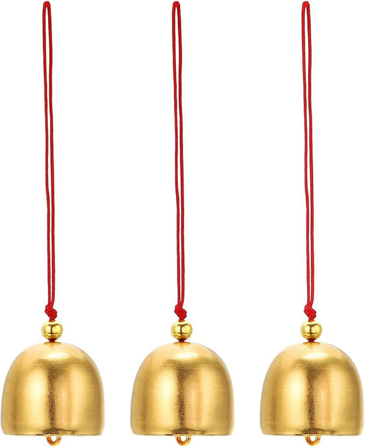 PATIKIL 3 Pcs Wind Chime, Hanging Bells Temple Bells Retro Outdoor Hanging Metal Chinese Wind Chime Round for Outside Garden Camping, Gold Red