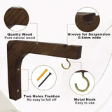 2 Pack Wooden Wall Hooks, 6 Inch Plant Hanger Wall Mounted Hanging Hooks Outdoor Hanging Shelves for Lanterns, Bracket, Wind Chimes, Patio Garden Decoration, Walnut Color