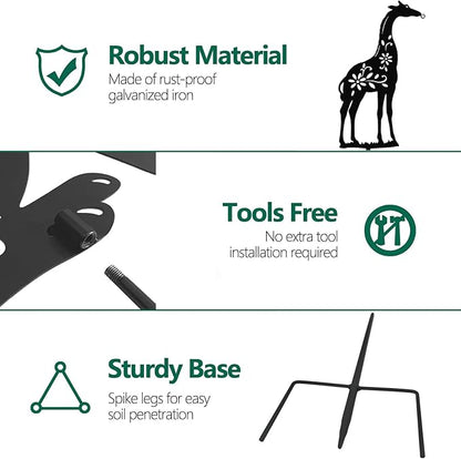 Solar Giraffe Metal Animal Stakes - Outdoor Decorative Garden Silhouette Lanterns
