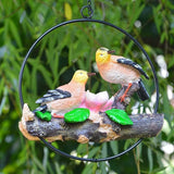 Mini Garden Statues Hanging Iron Ring Parrots, Resin Parrot Hanging Statue, Hanging Birds Figurine for Pathways Yard Patio Office Home Indoor Outdoor Tree Decorations (D-1)