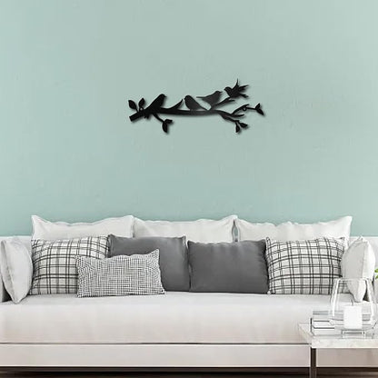 CREATCABIN Metal Bird Wall Art Birds on The Branch Wall Decor Black Leaves with Birds Hanging Sign Ornament Sculpture Bird Branch Silhouette Wall Decoration for Garden Balcony Bedroom 11.8x4.7Inch