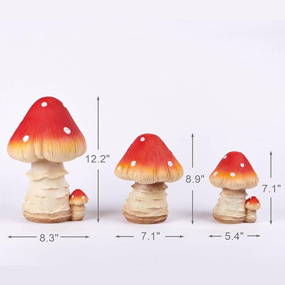 Mushroom Decor Fairy Garden Accessories - Outdoor Garden Decor 3pcs Mushrooms Ornament for Garden Decoration Garden Gnome's Favorite Mushroom Statues (3pcs Red)