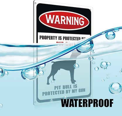 Funny Dog Warning Metal Tin Signs Wall Art Decor Property is Protected By a Pit Bull is Protected Sign for Home Decor Gifts to Indoor and Outdoor Use - 8x12 Inch