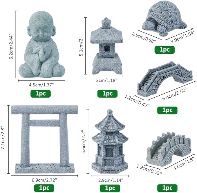 SUPERFINDINGS 7Pcs 7 Styles Mini Zen Garden Accessories Meditation Buddha Zen Garden Accessories Mini Landscape Ornament Stone Miniature Fish Tank Terrarium Bonsai Decorations