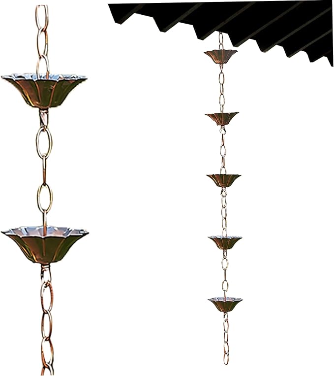 rain Chains Rain Chain Copper Imitation Chains for Gutters 3.3ft with 5 Cups Easy to Install Catcher for Outside Courtyards Replacement for Downspout Style 1