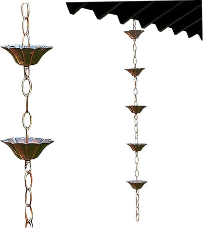 rain Chains Rain Chain Copper Imitation Chains for Gutters 3.3ft with 5 Cups Easy to Install Catcher for Outside Courtyards Replacement for Downspout Style 1