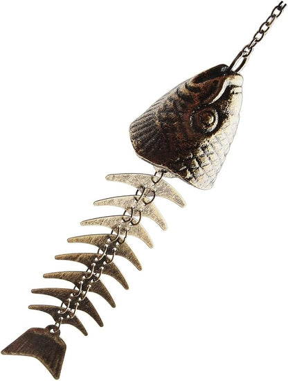 Metal Fishbone Wind Chimes Outdoor Garden Hanging Bell Decoration in Rustic Style Iron Construction 30 cm Size for Patio Yard Balcony