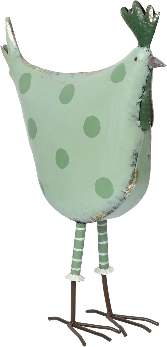Alpine Corporation 21" Tall Outdoor Metal Polka Dot Standing Hen Yard Statue, Green