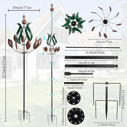 DREAMYSOUL Large Wind Spinner Outdoor, 92.5" Metal Tulip Wind Mills, 360 Degrees Rotating Kinetic Wind Sculptures & Spinners for Home Lawn Backyard Patio Garden Decor Yard Art