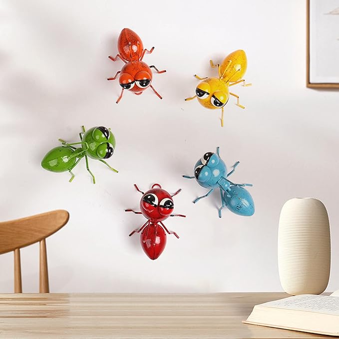 PROW® Gardening Metal Crafts Ant Garden Decoration 3D Metal Ant Garden Decoration Wall Art - Indoor and Outdoor Home Colorful Insect Sculptures Décor