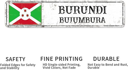 Personalized Burundi Street Sign Burundi Flag Metal Sign Capital City of Burundi Metal Sign Road Rustic Wall Art Country City Indoor & Outdoor Decor for Home Man Cave Door Porch Garden Party 18x4in