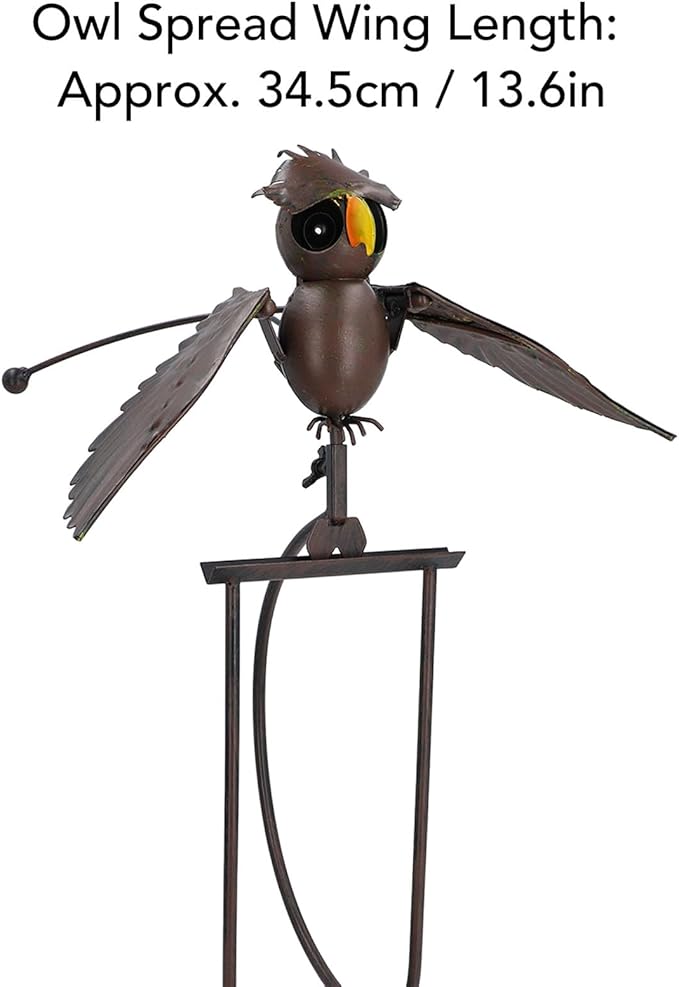 Haofy Iron Lawn Owl Sculpture, Brown Garden Art Bird Flapping Large Ornaments, Flying Owl Garden Art Decorative Stakes for Outdoor Yard