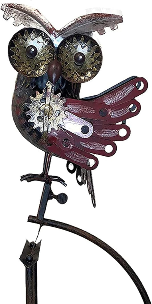 Esschert Design ZYCT815 Steampunk Owl in Flight Rocker Outdoor Garden Yard Landscaping Metal Stake Multicolored Statue w/Industrial Accents