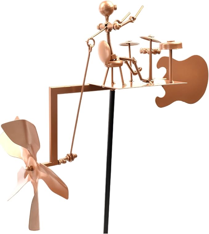 CHANCS Handmade Metal Drummer Windmill Kinetic Sculpture Spinners for Outdoor Yard Garden Decoration