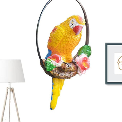 Hanging Parrot Statue Outdoor,Parrot Sculpture Decor for Outdoor Decor, Bird Decoration with Iron, Parrot Statue for Tree Lawn Garden Porch, Landscape Ornament