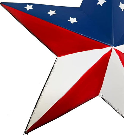 Rustic Hanging Metal American Flag Patriotic Barn Star Wall Door Yard Signs 4th of July White Blue Red Independence Day Memorial Day Decor Indoor Outdoor Stars Wreath Fourth of July Decorations
