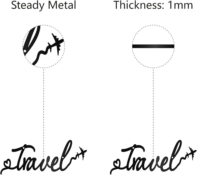 CREATCABIN Travel Metal Wall Art Decor Black Wall Silhouette Hanging Decor Iron Wire Art Word Sculpture Decoration Sign Cutout Minimalist Airplane Ornament for Traveler Farmhouse Gift 5 x 12Inch