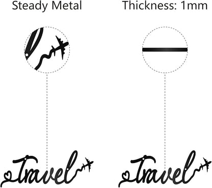 CREATCABIN Travel Metal Wall Art Decor Black Wall Silhouette Hanging Decor Iron Wire Art Word Sculpture Decoration Sign Cutout Minimalist Airplane Ornament for Traveler Farmhouse Gift 5 x 12Inch