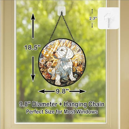 Stained Glass Window Hanging - American Shorthair Cat with Blue Glass Glow 9.8in Sun Catchers Indoor Stained Glass Panels Wall Decor for Mom, Wife, Lovers, Festive