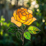 Yellow Rose Flower Handmade Resin Suncatchers, Artisan Sun Catcher, Stained Glass Effect, Flower Suncatchers for Window Hanging, Garden Decor, Gift for Mother's Day Mom Women Grandma Wife