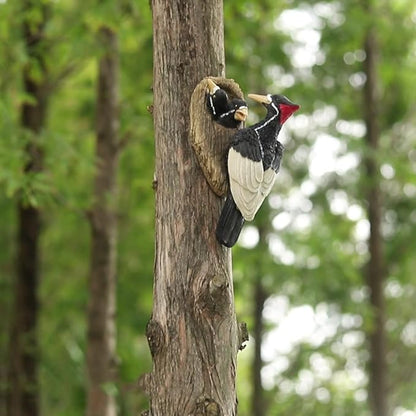 Mom and Baby Woodpecker Garden Statue Outdoor Tree Hugger Decor, Resin Hanging Bird Figurines Tree Peeker Yard Art Sculpture for Patio Lawn Porch Wall Ornaments