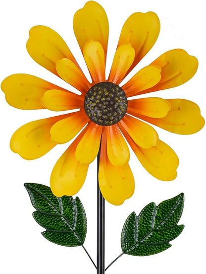 DREAMSOUL Sunflower Wind Spinners Outdoor, 13 Inch Dia Metal Wind Spinner with Stake, Kinetic Decorative Flower Spinner Lawn Garden Decor (57 * 13 Inches)