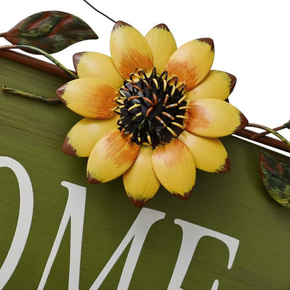 Sunflower Welcome Sign Metal Hanging Welcome Plaque for Wall Front Door - Decorative Flower Yard Signs Spring Wreath Decor for Garden Porch Patio Backyard (B)