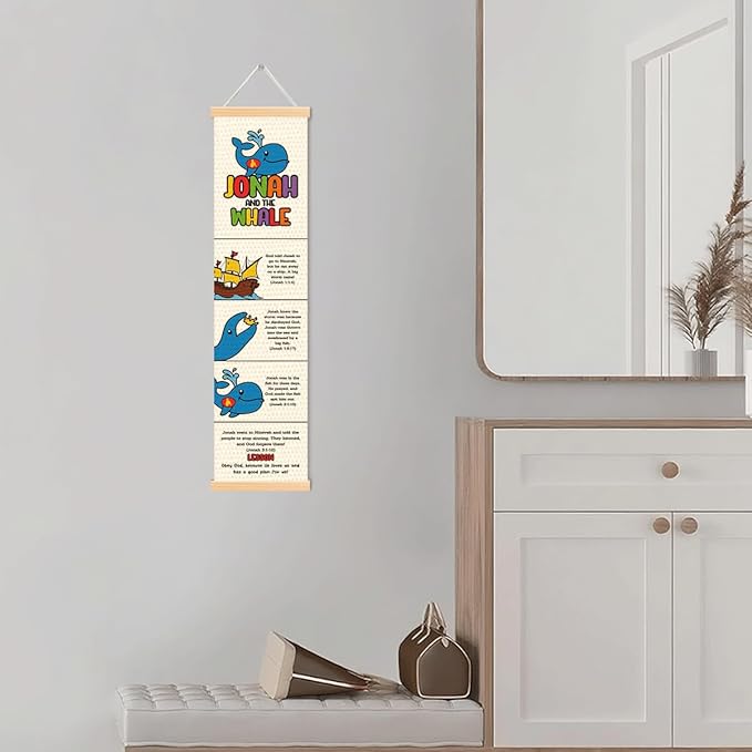 Jonah and the Whale Banner, Church Banner, Christian Rustic Hanging Door Flag, Farmhouse Decorations Outdoor Indoor, Church Activity Decor, Bible Lesson, Scripture and Words Decorations