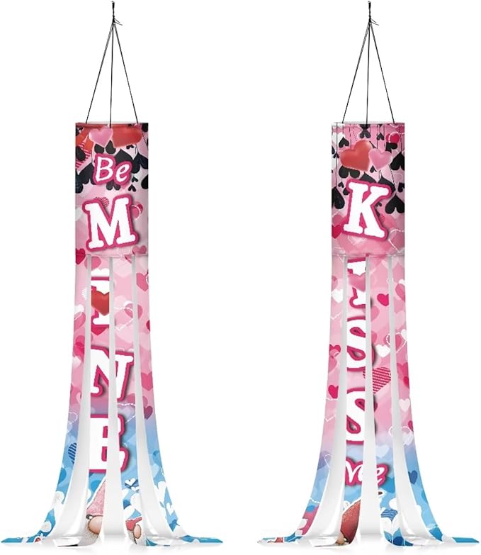 Jeiento Valentine's Day Windsock Pack of 2, Be Mine Wind Socks Kiss Me 40 Inch Garden Windsock|Yard,Garden,Patio,Home|Outdoor Hanging Decoration