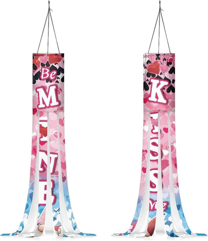 Jeiento Valentine's Day Windsock Pack of 2, Be Mine Wind Socks Kiss Me 40 Inch Garden Windsock|Yard,Garden,Patio,Home|Outdoor Hanging Decoration