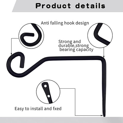 4 Pcs 6.7 Inch Black Plant Hanger Hooks Indoor/Outdoor Wall Mount. Metal Heavy Duty Hanging Plant Holder.Hanging Holder for Bird Feeders, Wind Chimes, Flower Baskets (Black, 4Pcs)