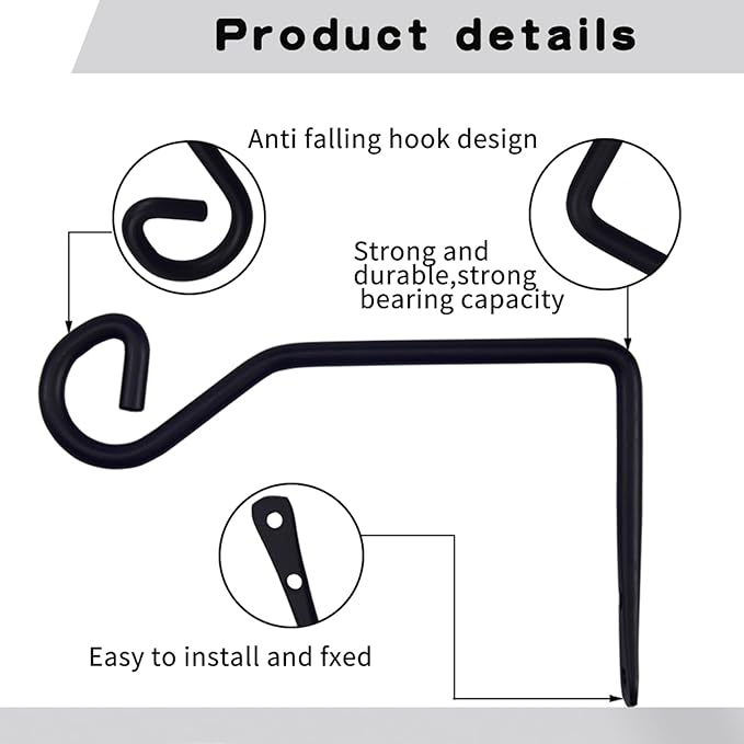 2 Pcs 6.7 Inch Black Plant Hanger Hooks Indoor/Outdoor Wall Mount. Metal Heavy Duty Hanging Plant Holder.Hanging Holder for Bird Feeders, Wind Chimes, Flower Baskets (Black, 2Pcs)