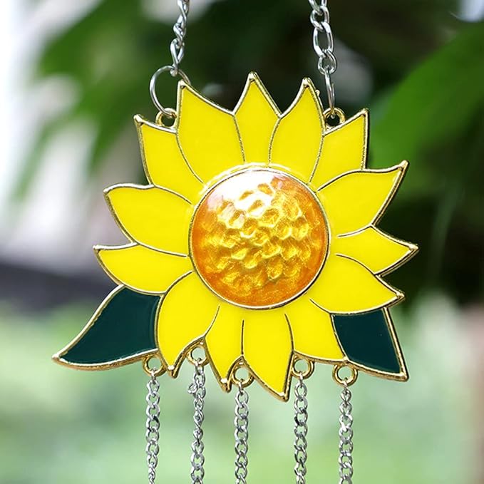 Sunflower Wind Chimes Ornaments, Small Beautiful Dripping Sunflower Pendant Wind Chimes, Window Hanging Panel Decoration for Home Panel Patio Porch Garden Backyard Decor(Color:Pendant)