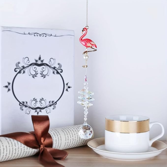 Boho Crystal Flamingo Suncatchers Hanging Ornaments, Bohemian Rainbow Maker Sun Catchers Indoor Window Outdoor Patio Garden Decor Gifts
