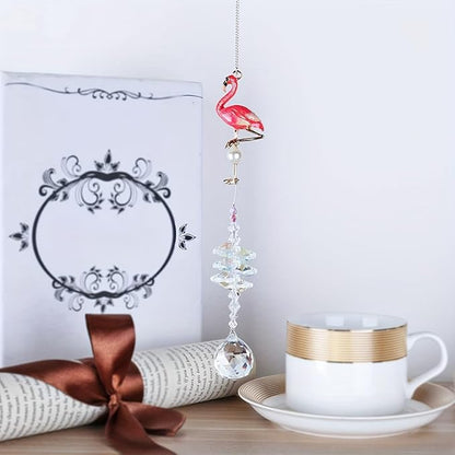 Boho Crystal Flamingo Suncatchers Hanging Ornaments, Bohemian Rainbow Maker Sun Catchers Indoor Window Outdoor Patio Garden Decor Gifts