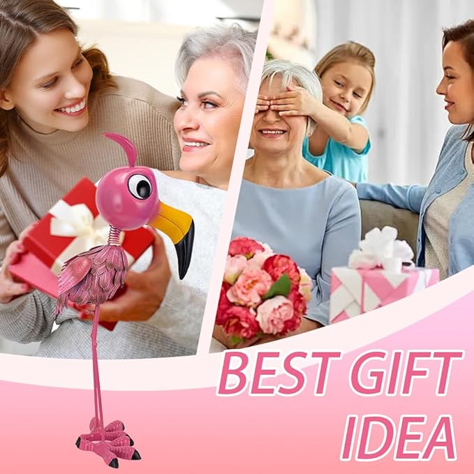26” Metal Flamingo Statue Outdoor Garden Decor - Funny Flamingo Sculpture for Lawn, Backyard,Yard Art Gift- Unique Flamingo Figurine for Birthday, Housewarming, Christmas