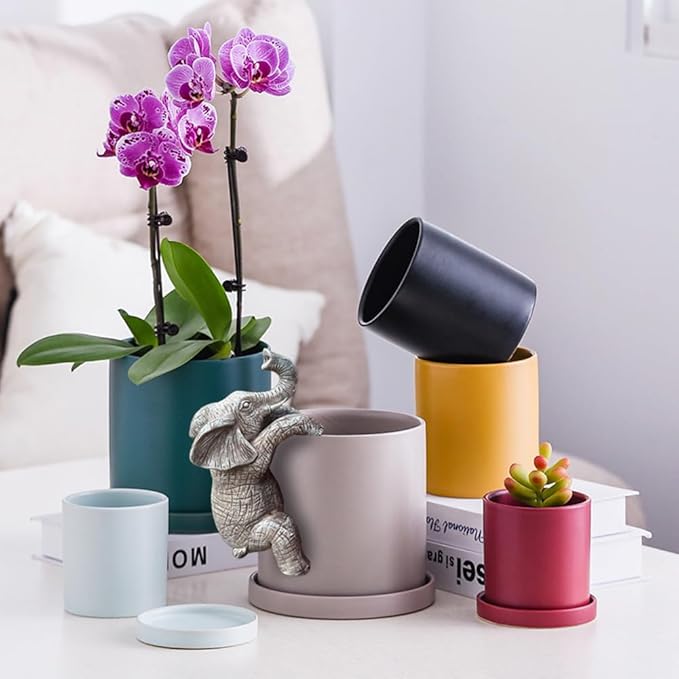 Cute Climbing Elephant Flower Pot Hugger Figurines Resin Hanging Elephant Statue Planter Pot Decorations for Home Garden Fence Balcony Patio Lawn Yard Ornaments
