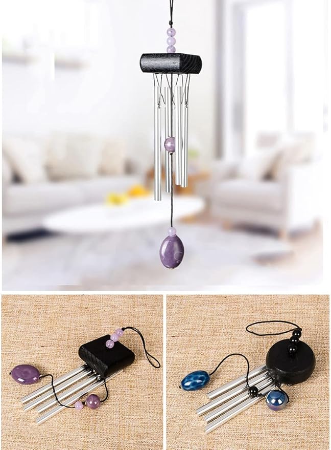 2 Pack Small Silver Wind Chime with Ceramic Blank Drops, Metal Garden Wind Chimes with Different Len Bell Tubes, Soothing Harmony Sound Mini Outdoor Windcatcher Porches Décor, i-lan