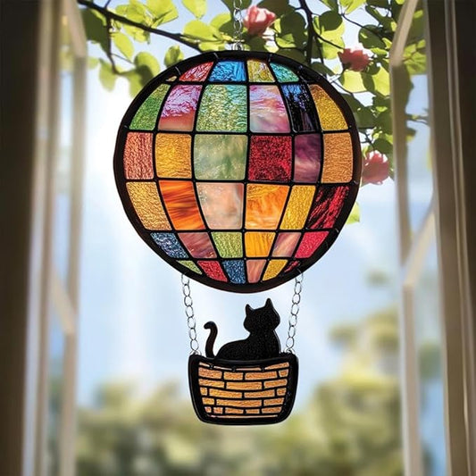 Acrylic Suncatcher Indoor Colorful Window Hanging Ornament Outdoor Sun Catcher Panel for Home Decor Car Garden Crystal Gift Hot Air Balloon Black Cat Suncatcher