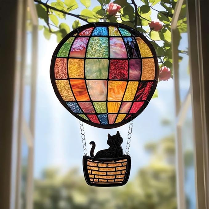 Acrylic Suncatcher Indoor Colorful Window Hanging Ornament Outdoor Sun Catcher Panel for Home Decor Car Garden Crystal Gift Hot Air Balloon Black Cat Suncatcher