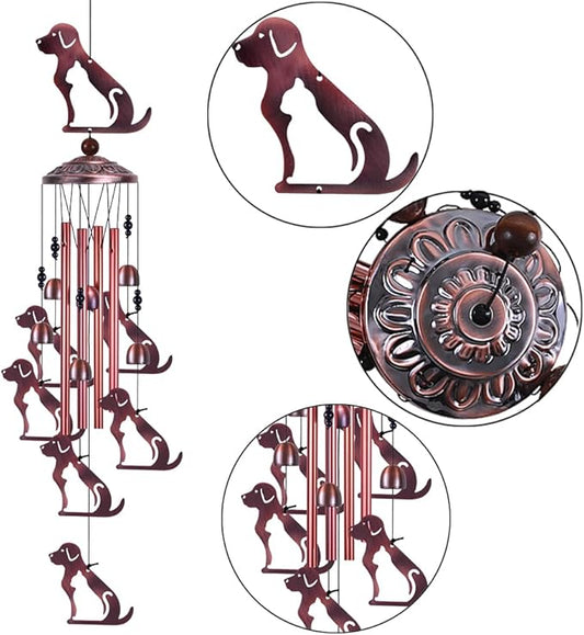 Outdoor Dog Wind Chimes Gifts for Mom - with 4 Tubes 6 Bells 7 Dogs Wind Bell, Romantic Wind Catcher, Mobile Decor Bell, Puppy Windchimes for Home, Balcony, Tree, Festival, Garden Decoration
