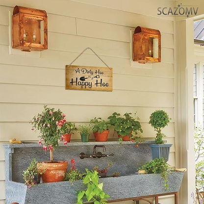 SCAZOMV Garden Sign Decor, A Dirty Hoe Is A Happy Hoe, Funny Outdoor Decorative For Garden Backyard Patio Farmhouse, Potting Shed She Shed Personalized Wooden Hanging Plaque 5"X 10"