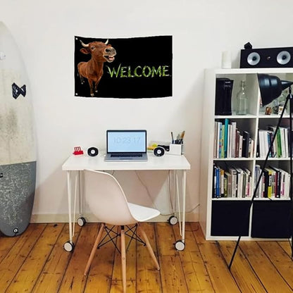 Cattle Welcome Flag 2X3FT, Farm House Flags, Cow Meme Banner,Both Sides Printed, Men Women Banner,Vibrant Colors, Double Stitched with 2 Brass Grommets, Bar Garden Street Decoration, GYM, Office Decor,Indoor Outdoor Use,Gifts. (Cattle, 2x3ft)