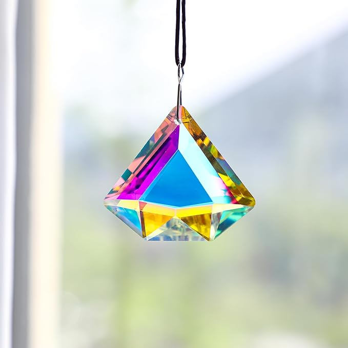 H&D HYALINE & DORA 1.9" Crystal Prisms Sun Catcher Set of 2 AB Colored Suncacther Indoor Window Prisms Suncatcher,Hanging Crystals for Windows Home Garden Decor