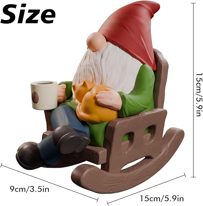 Drinking Coffee Garden Gnomes Statue Decoration, Rocking Chair Garden Gnomes Figurine Ornament for Indoor Outdoor Home Patio Yard Lawn Ourside