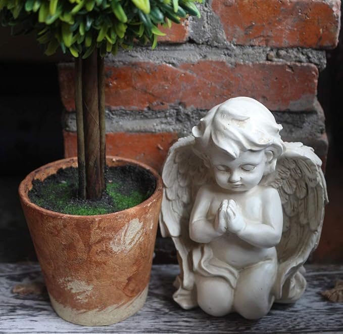 KiaoTime Vintage Kneeling Praying Cherub Statue Angel Statue Figurine Indoor Outdoor Home Garden Decoration Wings Angel Statue Sculpture Memorial Statue