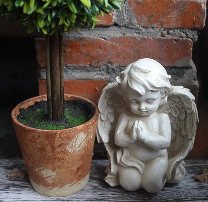 KiaoTime Vintage Kneeling Praying Cherub Statue Angel Statue Figurine Indoor Outdoor Home Garden Decoration Wings Angel Statue Sculpture Memorial Statue