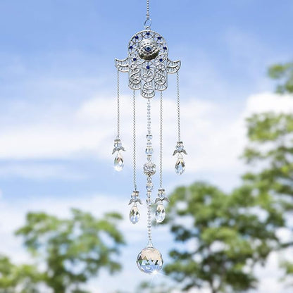 19inch Hanging Crystal Blue Evil Eye Protection Pendant Hamsa Hand Suncatcher Angel Wing Decor for Christmas Tree Prism Sun Catchers Indoor Window Decoration Charm